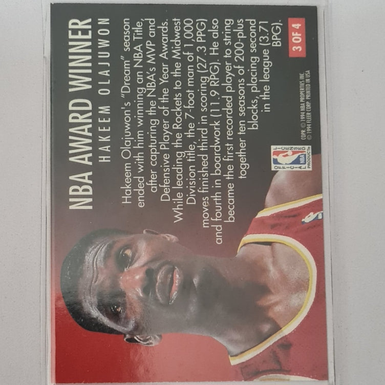 Hakeem Olajuwon 1994 Fleer 94-95 award winner MVP 3 of 4 NBA Basketball Houston Rockets Excellent