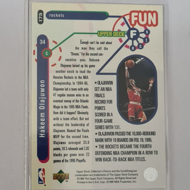 Hakeem Olajuwon 1995 Upper-Deck fun facts #175 NBA Basketball Houston Rockets Excellent