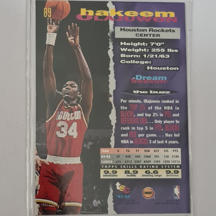 Hakeem Olajuwon 1994 Topps Stadium club #89 NBA Basketball Houston Rockets Excellent