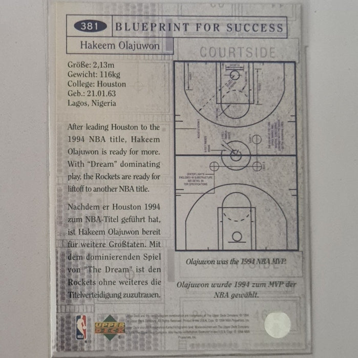 Hakeem Olajuwon 1994 Upper-Deck blueprint for success #381 NBA Basketball Houston Rockets excellent