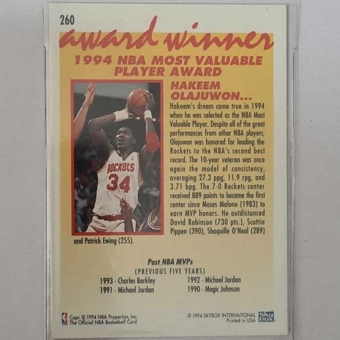 Hakeem Olajuwon 1994 Skybox NBA Hoops MVP #260 NBA Basketball Houston Rockets excellent