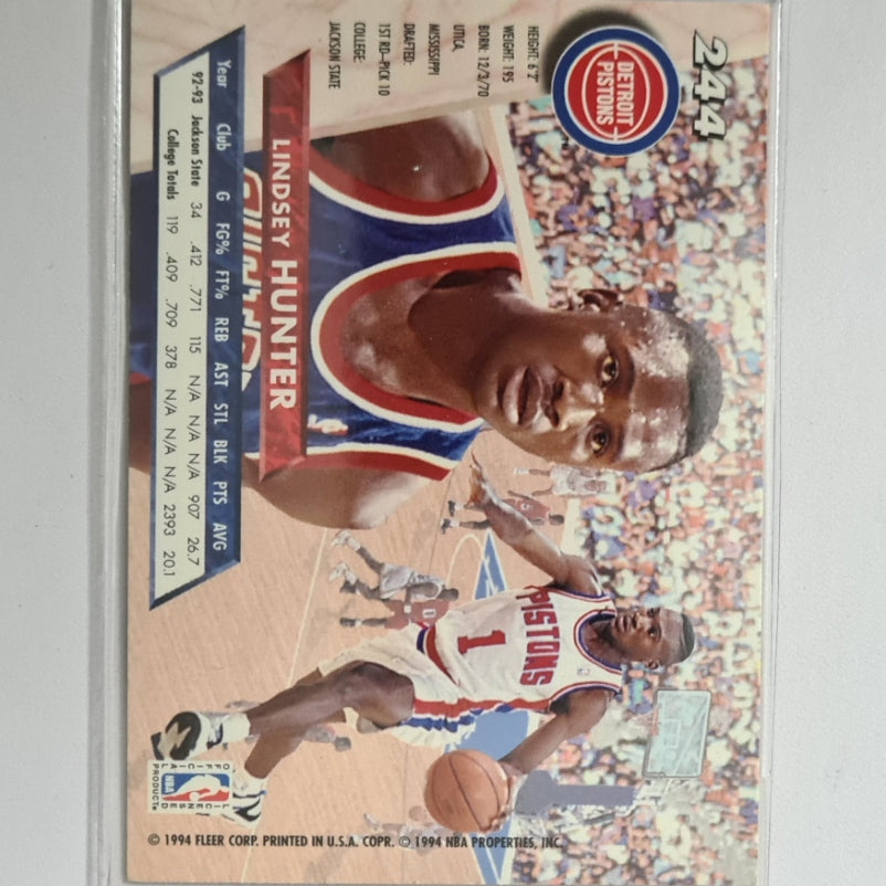 Lindsey Hunter 1994 Fleer Ultra 93-94 1st round pick Rookie #244 NBA Basketball Detroit Pistons excellent