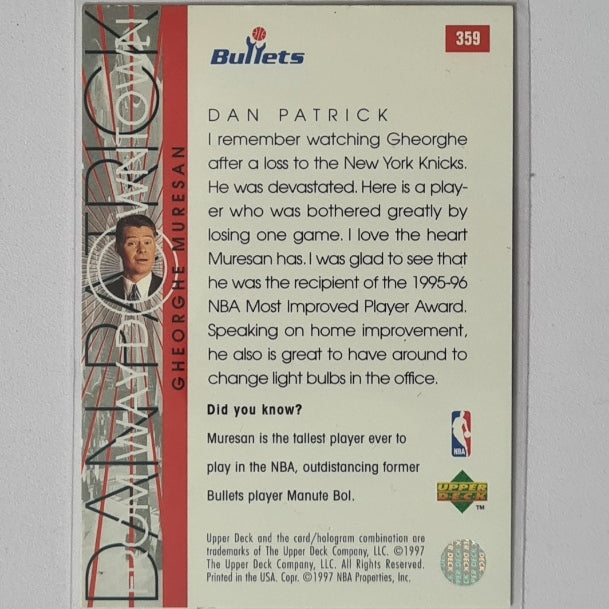 Gheorghe Muresan 1997 Upper-Deck from downtown #359 NBA Basketball Washington Bullets good sleeved