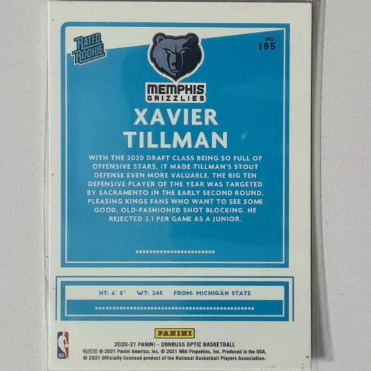 Xavier Tillman 2020-21 Panini Donruss Optic Rated Rookie RC #185 NBA Basketball Memphis Grizzlies Excellent mint sleeved