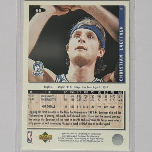 Christian Laettner 1994 Upper-Deck collectors choice #66 NBA Basketball Minnesota Timberwolves Excellent