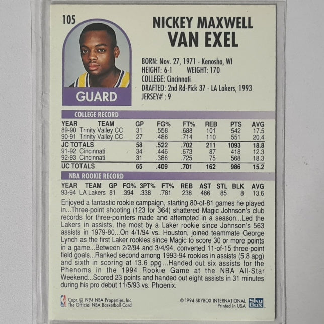 Nick Van Exel 1994 Upper-Deck all rookie team #7 NBA Basketball LA Lakers Excellent