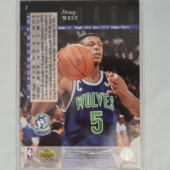 Doug West 1994 Upper-Deck Electric court variant #7 NBA Basketball Minnesota Timberwolves very good