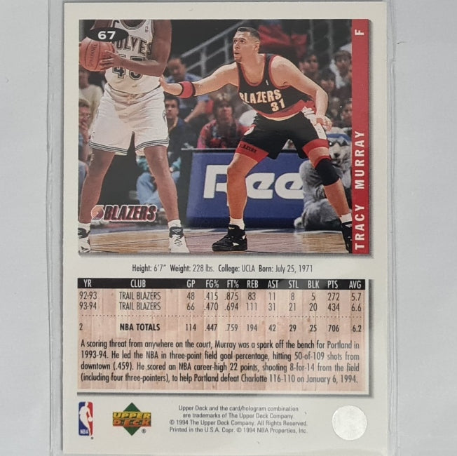 Tracy Murray 1994 Upper-Deck silver printed auto variant #67 NBA Basketball Portland Trail Blazers Excellent