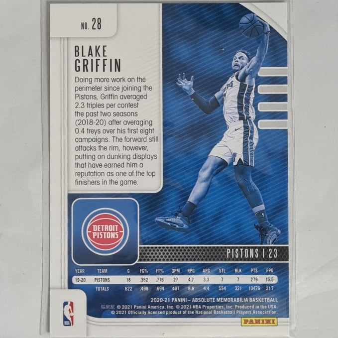 Blake Griffin 2020-21 Panini Absolute #28 NBA Basketball Detroit Pistons EX-Mint