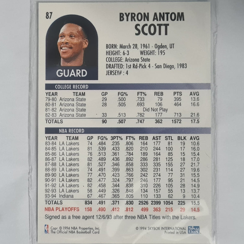 Byron Scott 1994 Skybox NBA Hoops #87 NBA Basketball Golden State Warriors Excellent