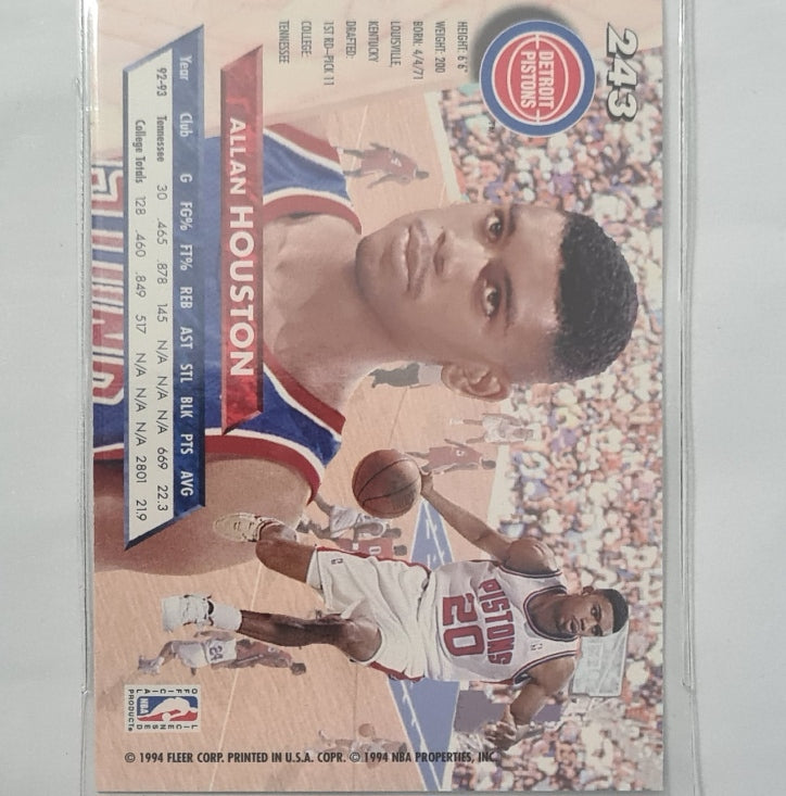 Allan Houston 1994 Fleer Ultra 93-94 1st round pick Rookie RC #243 NBA Basketball Detroit Pistons Excellent