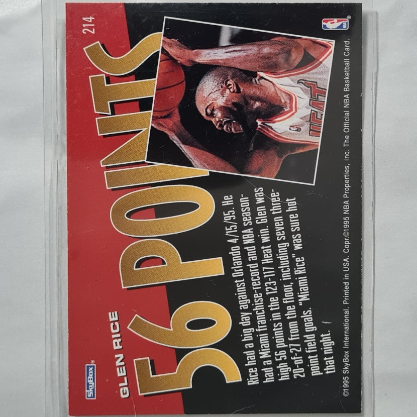 Glen Rice 1995 Skybox NBA Hoops milestone #214 NBA Basketball Miami Heat excellent sleeved