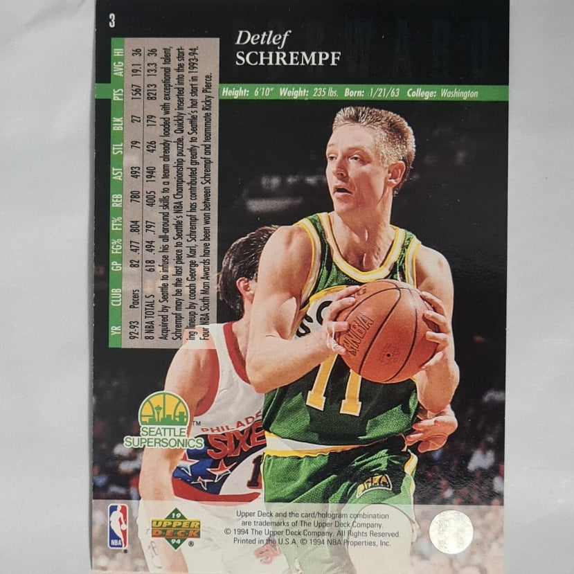 Detlef Schrempf 1993 Upper-Deck #3 NBA Basketball Seattle Super Sonics excellent Sleeved