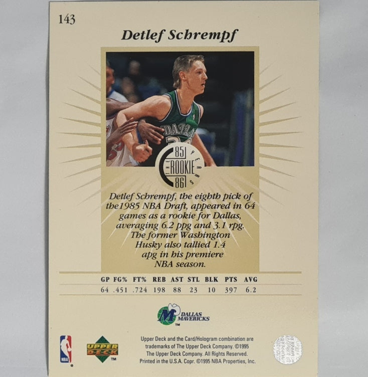Detlef Schrempf 1995 Upper-Deck rookie years #143 NBA Basketball Dallas Mavericks excellent Sleeved