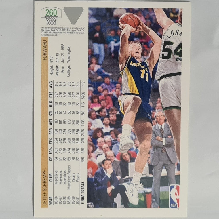 Detlef Schrempf 1991 Upper-Deck #260 NBA Basketball Indiana Pacers excellent Sleeved