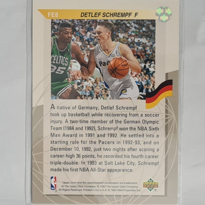 Detlef Schrempf 1993 Upper-Deck Foreign Exchange FE8 NBA Basketball Indiana Pacers excellent Sleeved