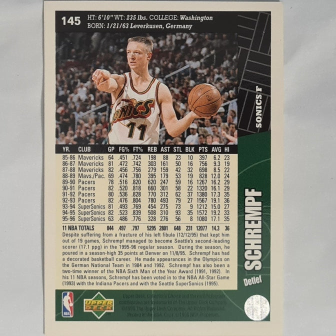 Detlef Schrempf 1996 Upper-Deck collectors choice #145 NBA Basketball Seattle Supersonics Excellent Sleeved