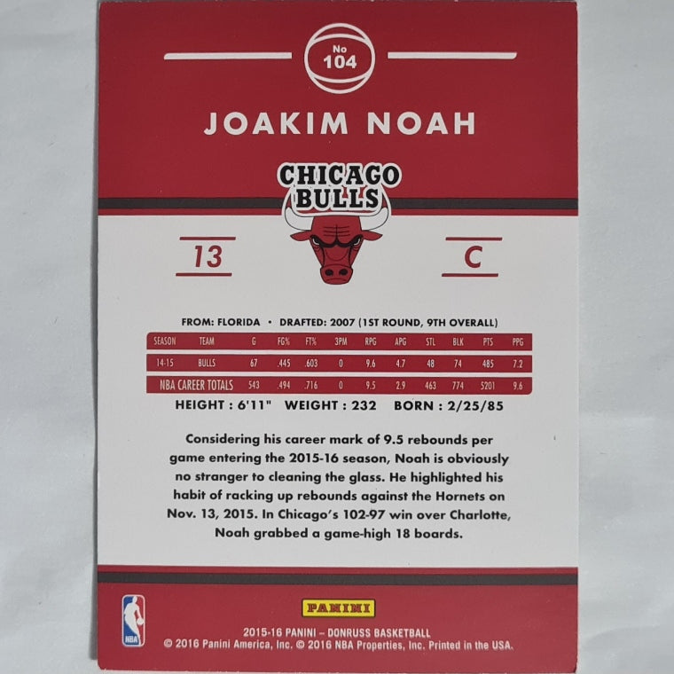 Joakim Noah 2015-16 Panini Donruss #104 NBA Basketball Chicago Bulls very good-excellent