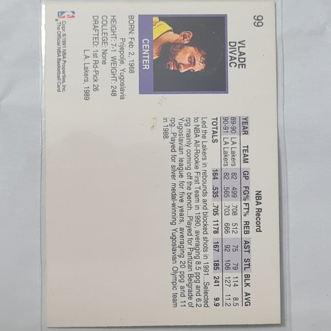 Vlade Divac 1991 NBA Hoops #99 NBA Basketball LA Lakers Excellent Sleeved