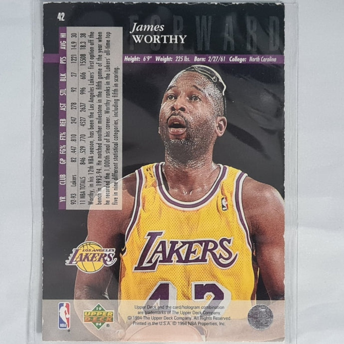 James Worthy 1994 Upper-Deck electric court #42 NBA Basketball LA Lakers Good Sleeved