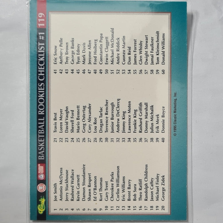 Checklist #1 1995 Classic Rookies rare holo #119 NBA Basketball Maryland Excellent