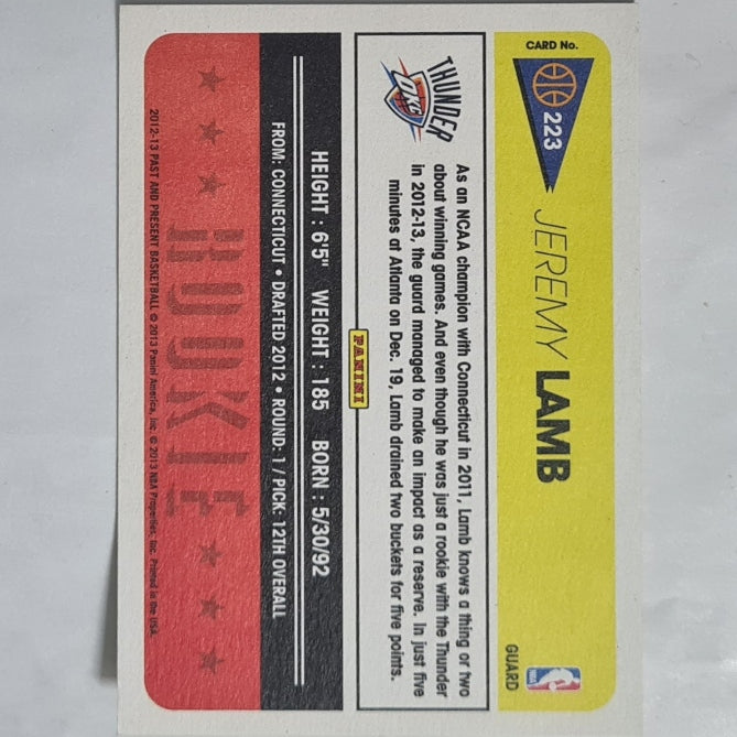 Jeremy Lamb 2012-13 Panini Past and Present Rookie RC #223 NBA Basketball Oklahoma City Thunder ex-mint sleeved