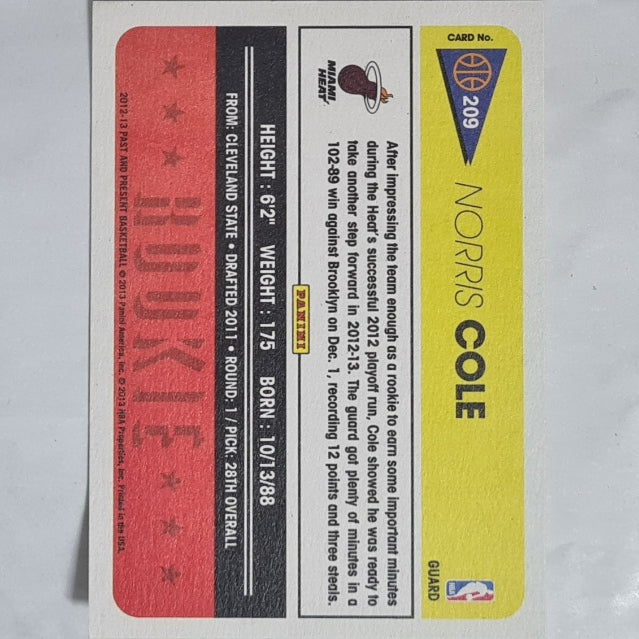 Norris Cole 2012-13 Panini Past and Present Rookie RC #209 NBA Basketball Miami Heat ex-mint sleeved