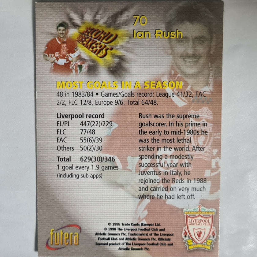 Ian Rush 1998 Futera record breakers #70 Football Soccer Liverpool Excellent
