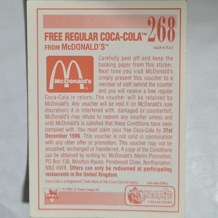 Ian Rush 1996 merlin FA Premier League 96 sticker #268 football Liverpool good