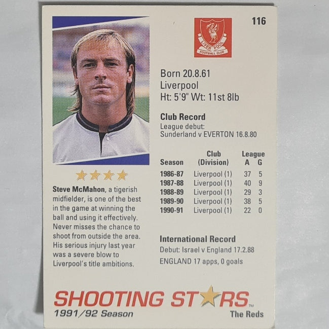 Steve McMahon 1991 Shooting Stars soccer card #116 Football Liverpool good