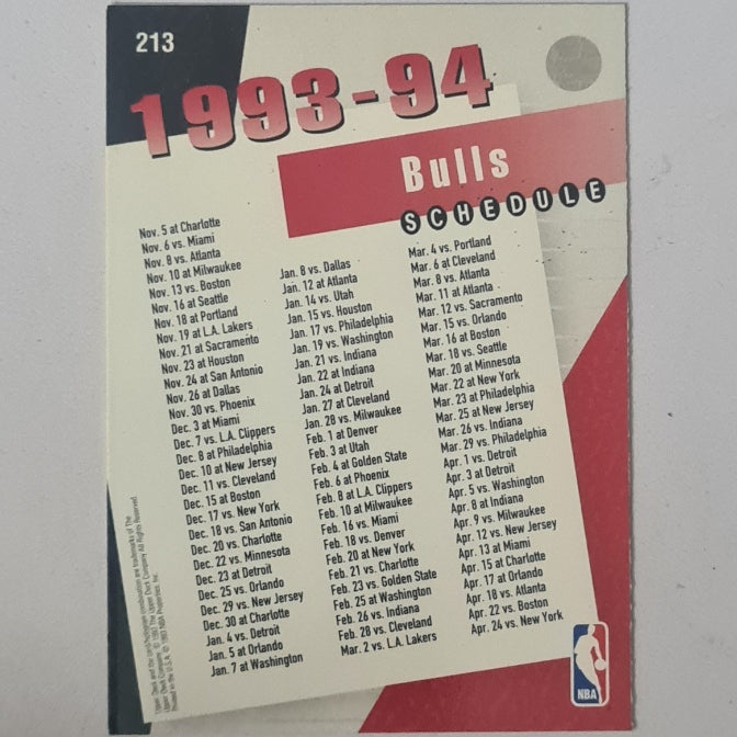 Michael Jordan 1993 Upper-Deck 1993-94 team picture #213 NBA Basketball Chicago Bulls Very Good + sleeved