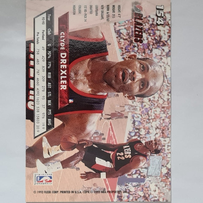 Clyde Drexler 1993 Fleer Ultra 93-94 #154 NBA Basketball Portland Trail Blazers Excellent Sleeved