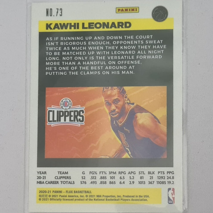 Kawhi Leonard 2020-21 Panini Flux #73 NBA Basketball Los Angeles Clippers Excellent/mint sleeved