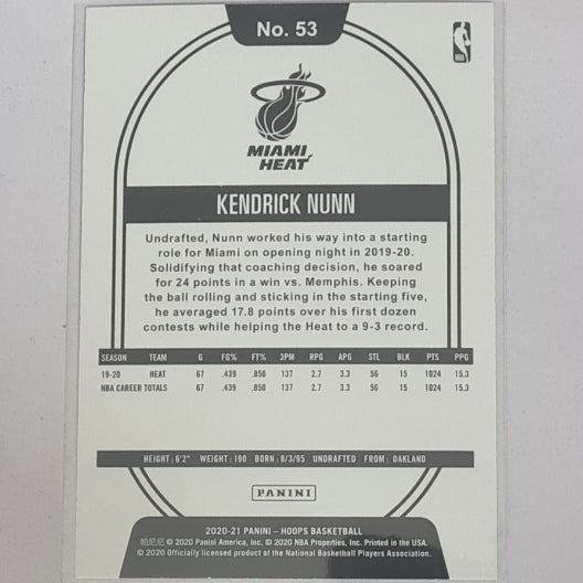 Kendrick Nunn 2020-21 Panini NBA Hoops red blue #53 NBA Basketball Miami Heat excellent/mint Sleeved
