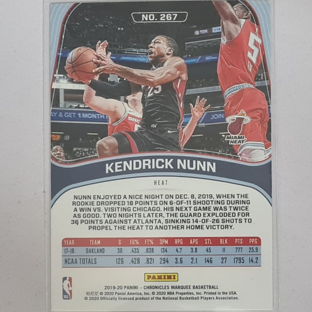Kendrick Nunn 2019-20 Panini Marquee rookie RC #267 NBA Basketball Miami Heat excellent/mint Sleeved