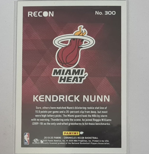 Kendrick Nunn 2019-20 Panini Recon rookie RC #300 NBA Basketball Miami Heat excellent/mint Sleeved