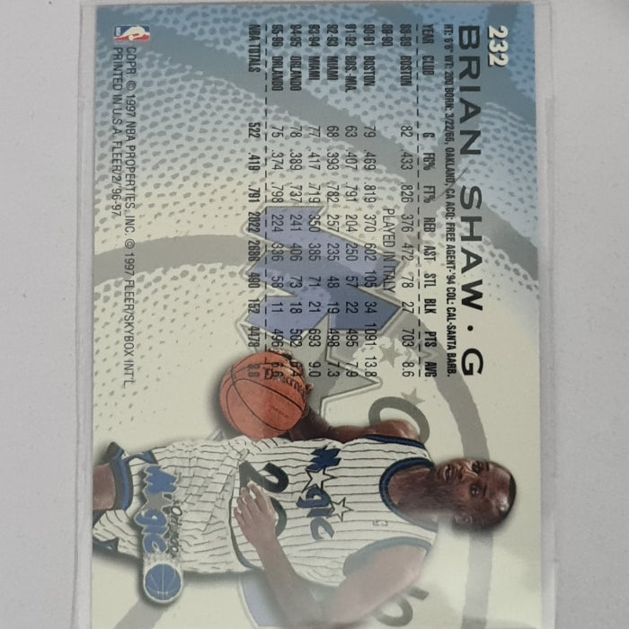 Brian Shaw 1997 Fleer 96-97 #232 NBA Basketball Orlando Magic excellent Sleeved
