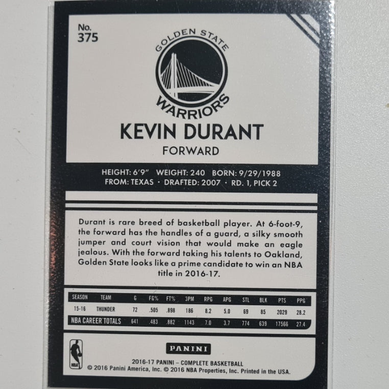 Kevin Durant 2016-17 Panini Complete #375 NBA Basketball Golden State Warriors excellent-mint