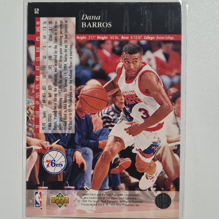 Dana Barros 1994 Upper-Deck Electric court variant #52 NBA Basketball Philadelphia 76ers excellent