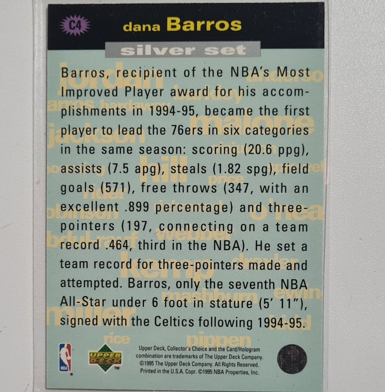 Dana Barros 1995 Upper-Deck crash the game silver set C4 NBA Basketball Philadelphia 76ers excellent-mint