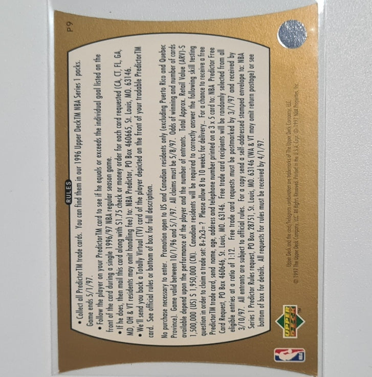 Vin Baker 1997 Upper-Deck Gold die-cut predictor card P9 NBA Basketball Milwaukee Bucks excellent Sleeved