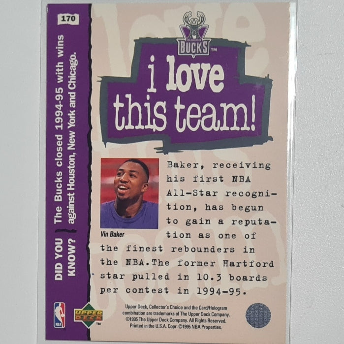 Vin Baker 1995 Upper-Deck i love this team #170 NBA Basketball Milwaukee Bucks excellent Sleeved