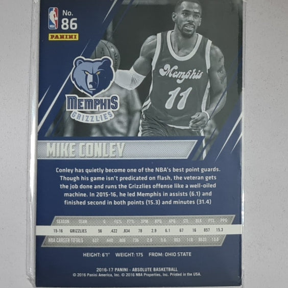 Mike Conley 2016-17 Panini Absolute #86 NBA Basketball Memphis Grizzlies excellent sleeved