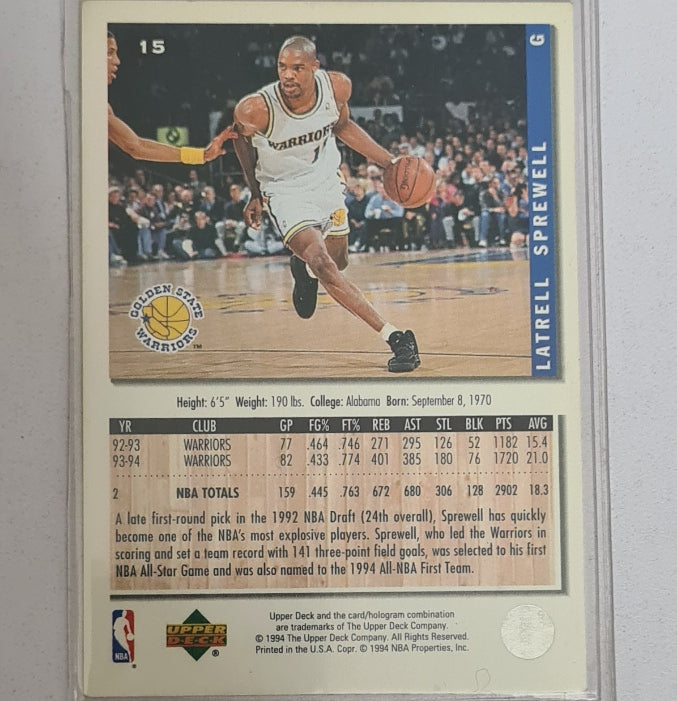 Latrell Sprewell 1994 Upper-Deck collectors choice #15 NBA Basketball Golden State Warriors good +