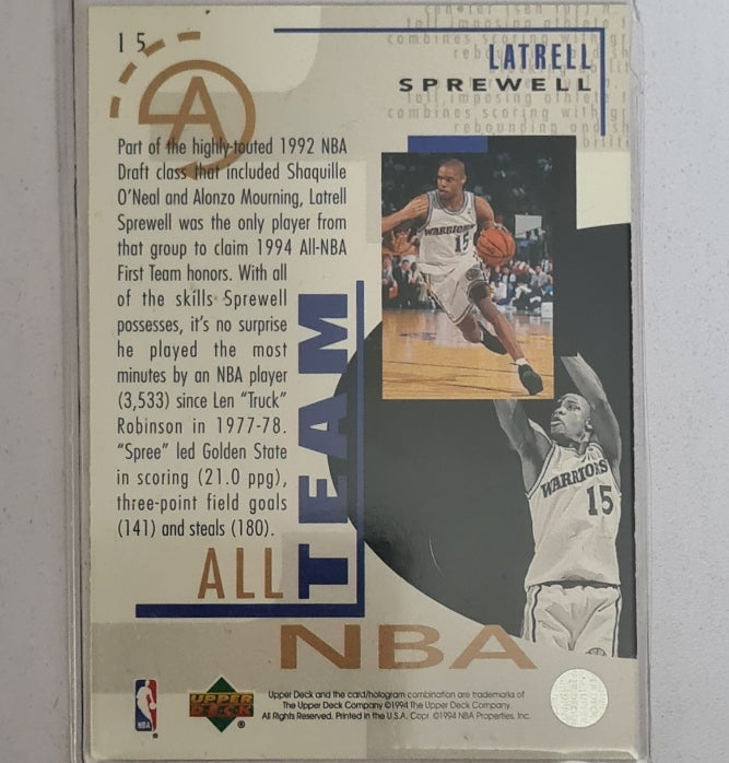 Latrell Sprewell 1994 Upper-Deck all NBA Team #15 NBA Basketball Golden State Warriors excellent