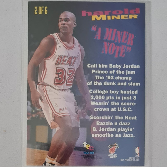 Harold Miner 1994 Topps Stadium club rim rockers 2 of 6 NBA Basketball Miami Heat Excellent