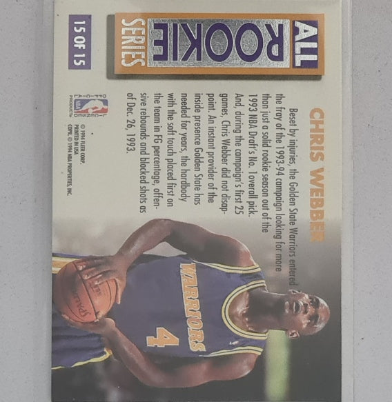 Chris Webber 1994 Fleer Ultra 93-94 All Rookie RC 15 OF 15 NBA Basketball Golden State Warriors Excellent