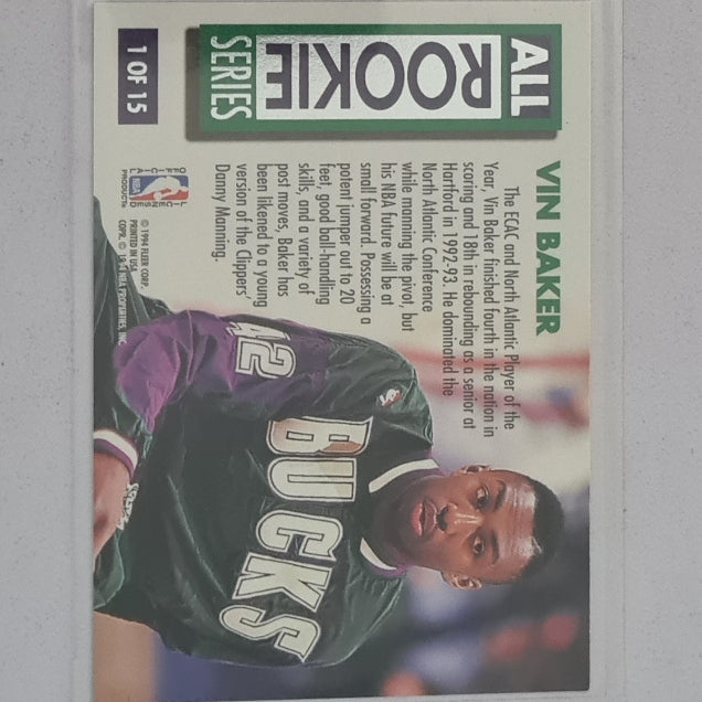 Vin Baker 1994 Fleer Ultra 93-94 All Rookie RC 1 OF 15 NBA Basketball Milwaukee Bucks Excellent