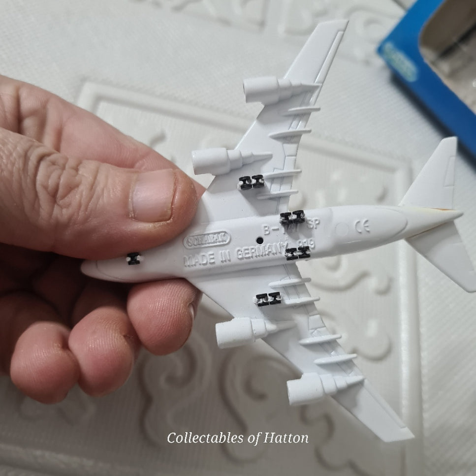 Schabak 1:600 Boeing 747 Alliance Air Silver wings 2000 made Germany diecast plane boxed 2901/2902