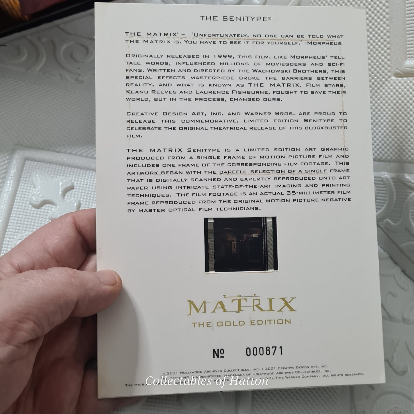 The Matrix 1999 the gold edition the senitype film cel card ( from dvd box set)